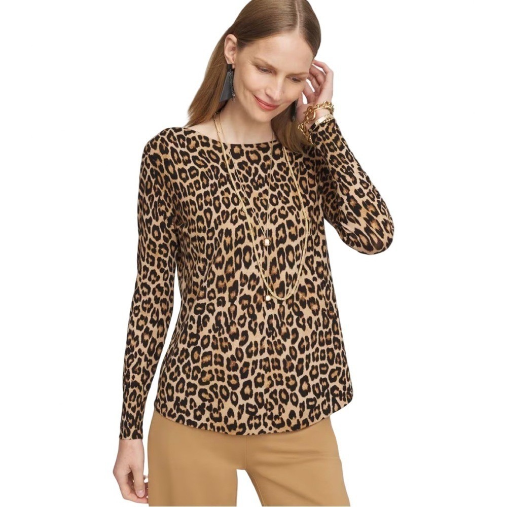 Chico's Women's Animal Print Leopard Sweater Size XL 16 EUC Cozy Classic Fall